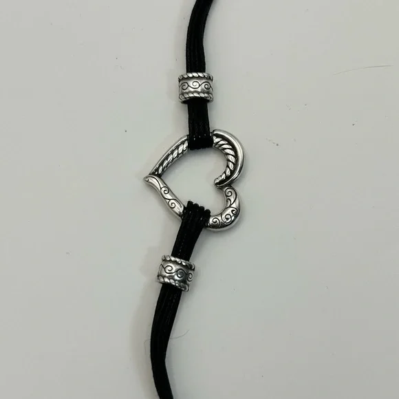 Brighton Heritage Heart Bracelet 8" Silver Plated Black Corded Strap J32460 - Picture 9 of 9